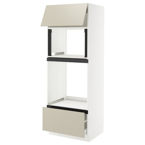 SEKTION / MAXIMERA Gabinete alto micro/horno+cajón/pt, blanco/Havstorp beige, 30x24x80 "