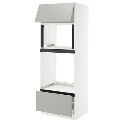 SEKTION / MAXIMERA Gabinete alto micro/horno+cajón/pt, blanco/Havstorp gris claro, 30x24x80 "