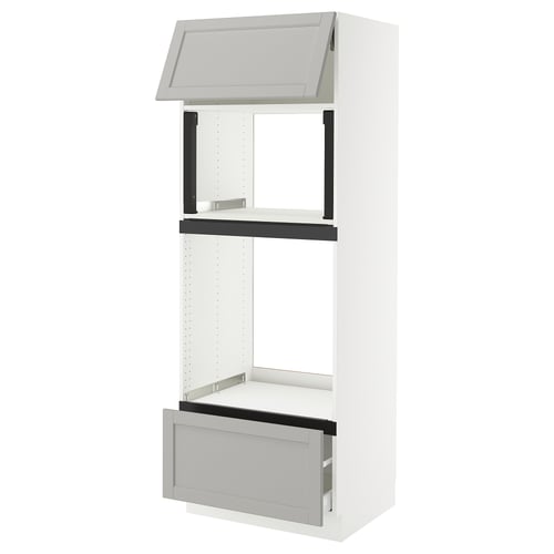 SEKTION / MAXIMERA Gabinete alto micro/horno+cajón/pt, blanco/Lerhyttan gris claro, 30x24x80 "