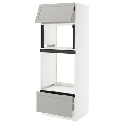 SEKTION / MAXIMERA Gabinete alto micro/horno+cajón/pt, blanco/Lerhyttan gris claro, 30x24x80 "