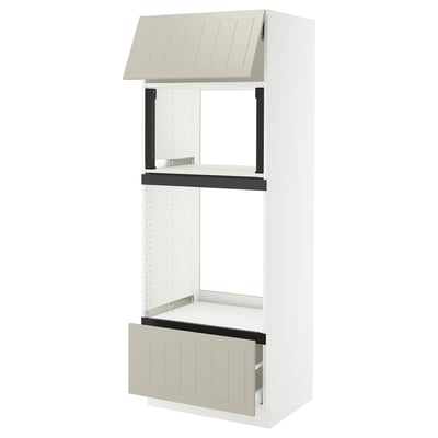 SEKTION / MAXIMERA Gabinete alto micro/horno+cajón/pt, blanco/Stensund beige, 30x24x80 "