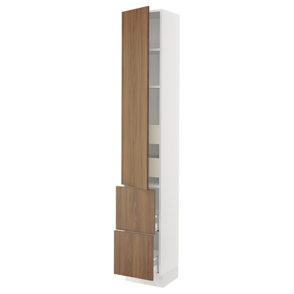 SEKTION / MAXIMERA Gabinete alto+prta/2 frentes/4 cjn, blanco/Tistorp efecto nogal marrón, 15x15x90 "