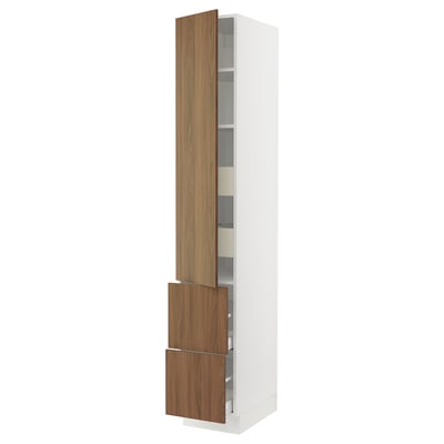 SEKTION / MAXIMERA Gabinete alto+prta/2 frentes/4 cjn, blanco/Tistorp efecto nogal marrón, 15x24x90 "
