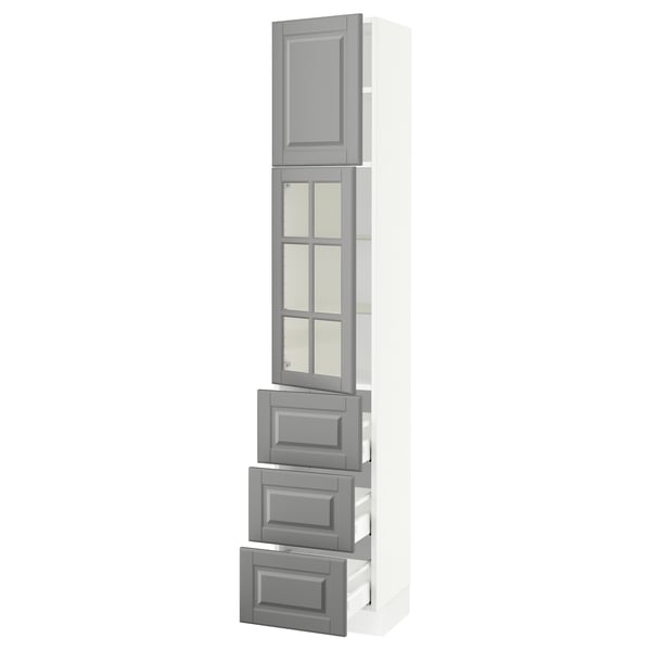 SEKTION / MAXIMERA Gabinete alto+prta vdr/3 cjn/1 prta, blanco/Bodbyn gris, 15x15x80 "