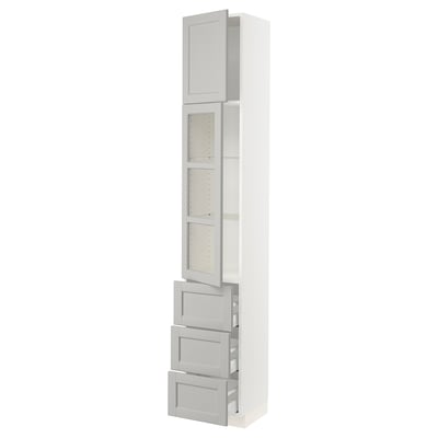 SEKTION / MAXIMERA Gabinete alto+prta vdr/3 cjn/1 prta, blanco/Lerhyttan gris claro, 15x15x90 "