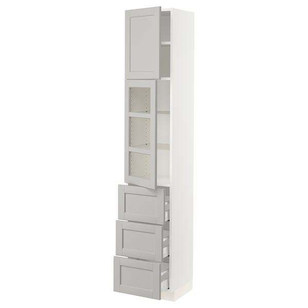 SEKTION / MAXIMERA Gabinete alto+prta vdr/3 cjn/1 prta, blanco/Lerhyttan gris claro, 15x15x80 "