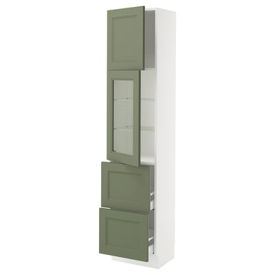 SEKTION / MAXIMERA Gabinete alto+prta vidrio/2cjn/1pt, blanco/Axstad gris-verde, 18x15x80 "