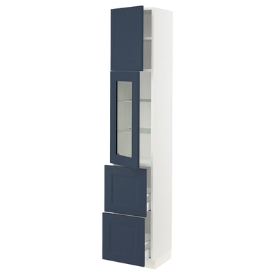 SEKTION / MAXIMERA Gabinete alto+prta vidrio/2cjn/1pt, blanco Axstad/mate azul, 15x15x80 "