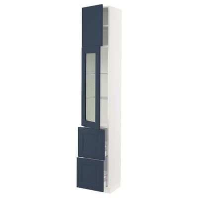 SEKTION / MAXIMERA Gabinete alto+prta vidrio/2cjn/1pt, blanco Axstad/mate azul, 15x15x90 "