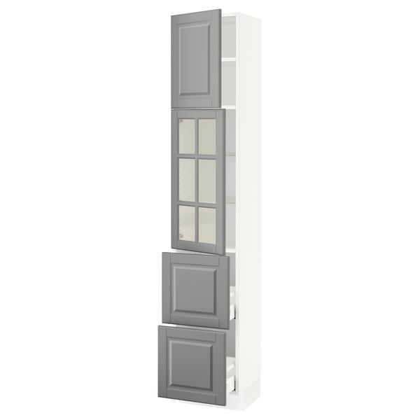 SEKTION / MAXIMERA Gabinete alto+prta vidrio/2cjn/1pt, blanco/Bodbyn gris, 15x15x80 "