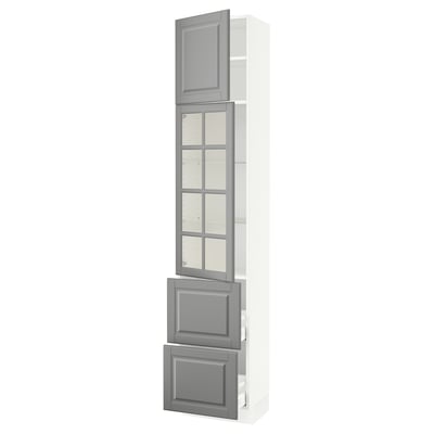 SEKTION / MAXIMERA Gabinete alto+prta vidrio/2cjn/1pt, blanco/Bodbyn gris, 18x15x90 "