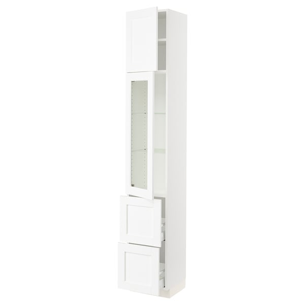 SEKTION / MAXIMERA Gabinete alto+prta vidrio/2cjn/1pt, blanco Enköping/blanco efecto madera, 15x15x90 "