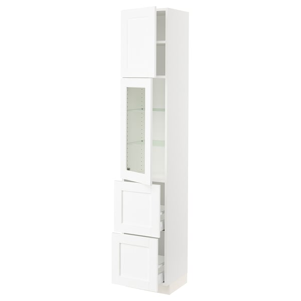 SEKTION / MAXIMERA Gabinete alto+prta vidrio/2cjn/1pt, blanco Enköping/blanco efecto madera, 15x15x80 "