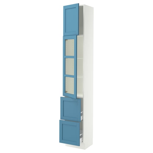 SEKTION / MAXIMERA Gabinete alto+prta vidrio/2cjn/1pt, blanco/Lerhyttan azul, 15x15x90 "