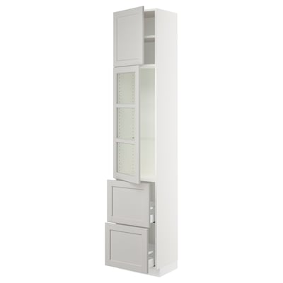 SEKTION / MAXIMERA Gabinete alto+prta vidrio/2cjn/1pt, blanco/Lerhyttan gris claro, 18x15x90 "