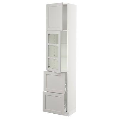 SEKTION / MAXIMERA Gabinete alto+prta vidrio/2cjn/1pt, blanco/Lerhyttan gris claro, 18x15x80 "
