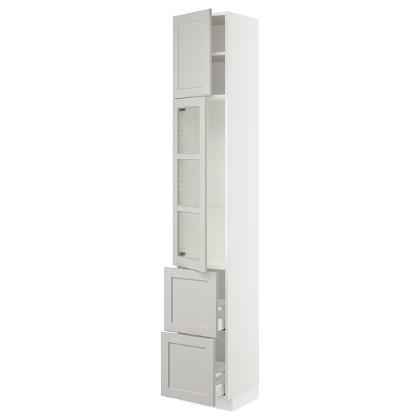 SEKTION / MAXIMERA Gabinete alto+prta vidrio/2cjn/1pt, blanco/Lerhyttan gris claro, 15x15x90 "