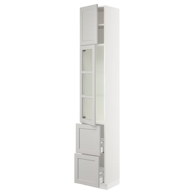 SEKTION / MAXIMERA Gabinete alto+prta vidrio/2cjn/1pt, blanco/Lerhyttan gris claro, 15x15x90 "