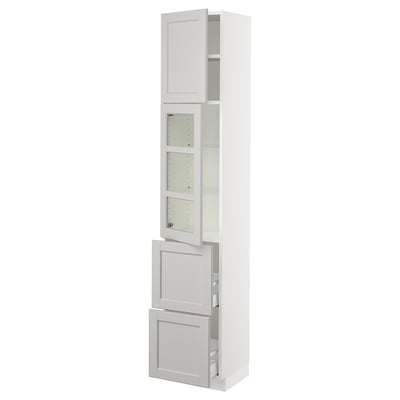 SEKTION / MAXIMERA Gabinete alto+prta vidrio/2cjn/1pt, blanco/Lerhyttan gris claro, 15x15x80 "