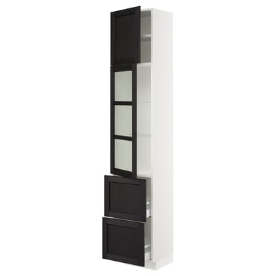 SEKTION / MAXIMERA Gabinete alto+prta vidrio/2cjn/1pt, blanco/Lerhyttan teñido en negro, 18x15x90 "