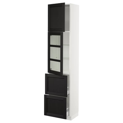SEKTION / MAXIMERA Gabinete alto+prta vidrio/2cjn/1pt, blanco/Lerhyttan teñido en negro, 18x15x80 "