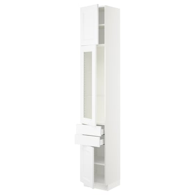 SEKTION / MAXIMERA Gabinete alto+pt vidrio/2 cjn/2 pt, blanco/Axstad blanco mate, 15x15x90 "