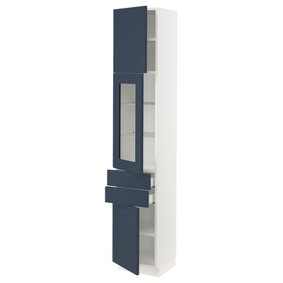 SEKTION / MAXIMERA Gabinete alto+pt vidrio/2 cjn/2 pt, blanco Axstad/mate azul, 15x15x80 "