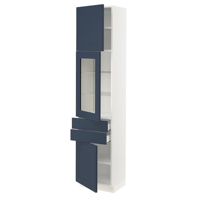 SEKTION / MAXIMERA Gabinete alto+pt vidrio/2 cjn/2 pt, blanco Axstad/mate azul, 18x15x80 "