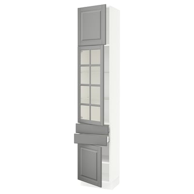 SEKTION / MAXIMERA Gabinete alto+pt vidrio/2 cjn/2 pt, blanco/Bodbyn gris, 18x15x90 "