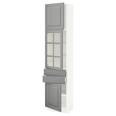 SEKTION / MAXIMERA Gabinete alto+pt vidrio/2 cjn/2 pt, blanco/Bodbyn gris, 18x15x80 "