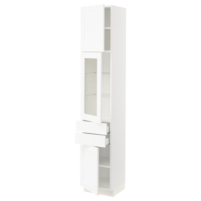SEKTION / MAXIMERA Gabinete alto+pt vidrio/2 cjn/2 pt, blanco Enköping/blanco efecto madera, 15x15x80 "