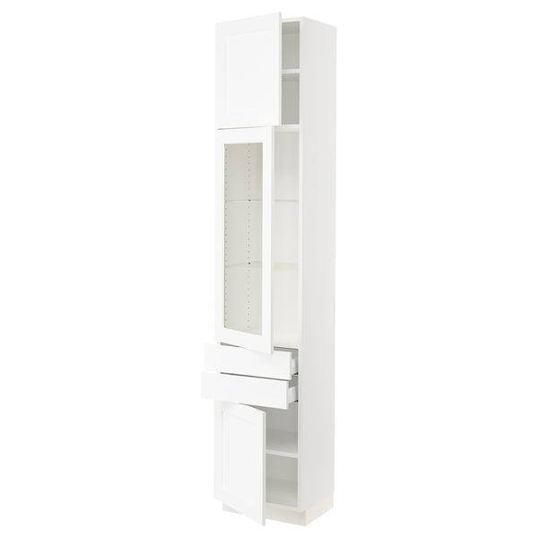 SEKTION / MAXIMERA Gabinete alto+pt vidrio/2 cjn/2 pt, blanco Enköping/blanco efecto madera, 18x15x90 "