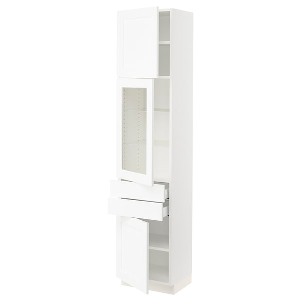 SEKTION / MAXIMERA Gabinete alto+pt vidrio/2 cjn/2 pt, blanco Enköping/blanco efecto madera, 18x15x80 "
