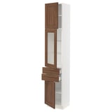 SEKTION / MAXIMERA Gabinete alto+pt vidrio/2 cjn/2 pt, blanco Enköping/marrón efecto de nogal, 15x15x80 "
