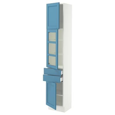 SEKTION / MAXIMERA Gabinete alto+pt vidrio/2 cjn/2 pt, blanco/Lerhyttan azul, 15x15x80 "