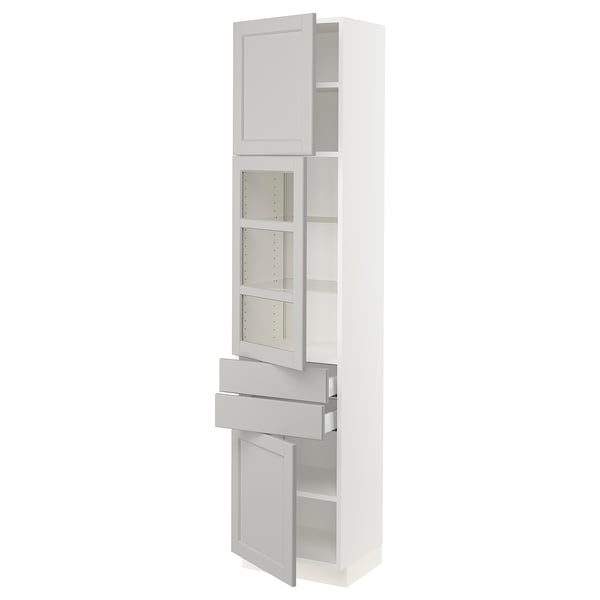SEKTION / MAXIMERA Gabinete alto+pt vidrio/2 cjn/2 pt, blanco/Lerhyttan gris claro, 18x15x80 "