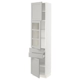 SEKTION / MAXIMERA Gabinete alto+pt vidrio/2 cjn/2 pt, blanco/Lerhyttan gris claro, 18x15x80 "