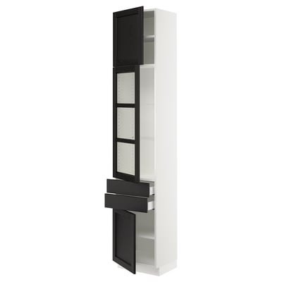 SEKTION / MAXIMERA Gabinete alto+pt vidrio/2 cjn/2 pt, blanco/Lerhyttan teñido en negro, 18x15x90 "