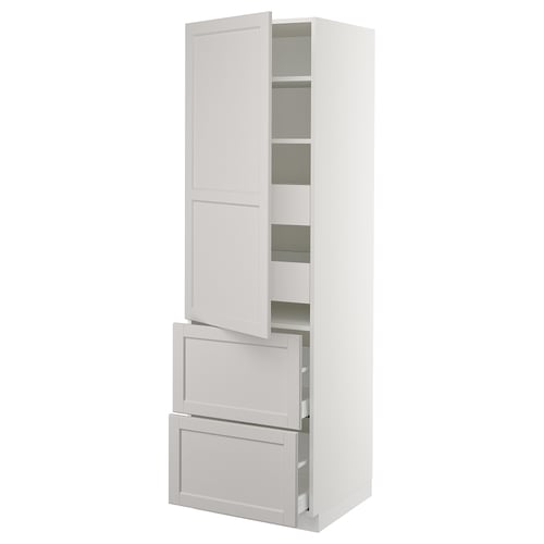 SEKTION / MAXIMERA Gabinete alto+puerta/2 frentes/4 cj, blanco/Lerhyttan gris claro, 24x24x80 "