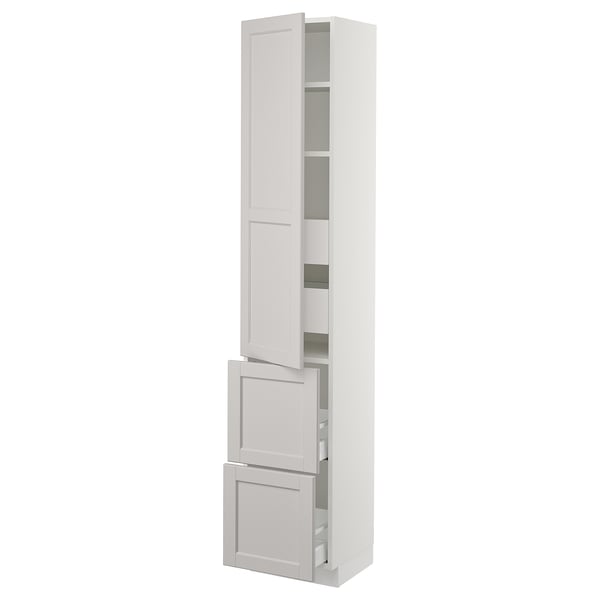 SEKTION / MAXIMERA Gabinete alto+puerta/2 frentes/4 cj, blanco/Lerhyttan gris claro, 15x15x80 "