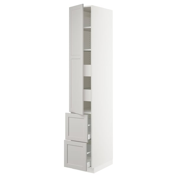 SEKTION / MAXIMERA Gabinete alto+puerta/2 frentes/4 cj, blanco/Lerhyttan gris claro, 15x24x90 "