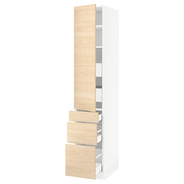 SEKTION / MAXIMERA Gabinete alto+puerta/3 frnt/5 cjn, blanco/Askersund efecto de fresno claro, 15x24x80 "