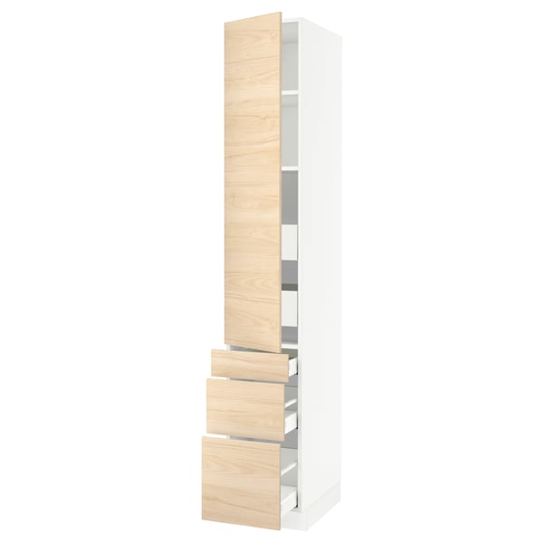 SEKTION / MAXIMERA Gabinete alto+puerta/3 frnt/5 cjn, blanco/Askersund efecto de fresno claro, 15x24x90 "