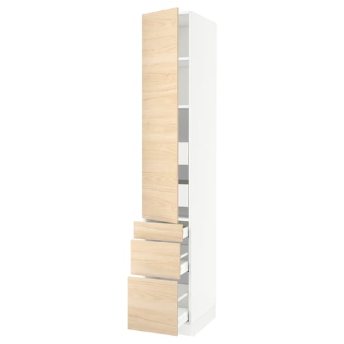 SEKTION / MAXIMERA Gabinete alto+puerta/3 frnt/5 cjn, blanco/Askersund efecto de fresno claro, 15x24x90 "