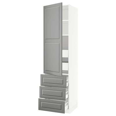 SEKTION / MAXIMERA Gabinete alto+puerta/3 frnt/5 cjn, blanco/Bodbyn gris, 24x24x90 "