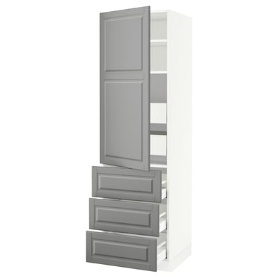 SEKTION / MAXIMERA Gabinete alto+puerta/3 frnt/5 cjn, blanco/Bodbyn gris, 24x24x80 "