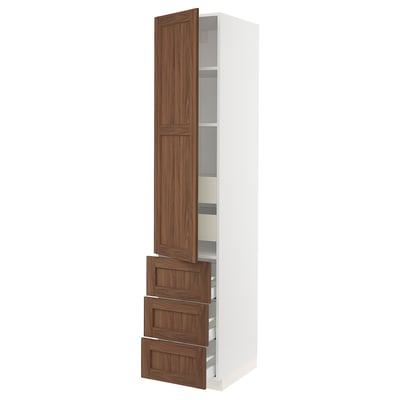 SEKTION / MAXIMERA Gabinete alto+puerta/3 frnt/5 cjn, blanco Enköping/marrón efecto de nogal, 18x24x90 "