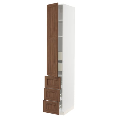 SEKTION / MAXIMERA Gabinete alto+puerta/3 frnt/5 cjn, blanco Enköping/marrón efecto de nogal, 15x24x90 "