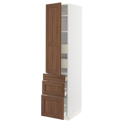 SEKTION / MAXIMERA Gabinete alto+puerta/3 frnt/5 cjn, blanco Enköping/marrón efecto de nogal, 18x24x80 "