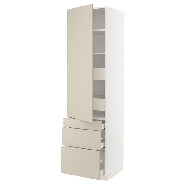 SEKTION / MAXIMERA Gabinete alto+puerta/3 frnt/5 cjn, blanco/Havstorp beige, 24x24x90 "